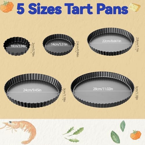 5 Packs Tart Pans Removable Bottom, Nonstick Steel Round