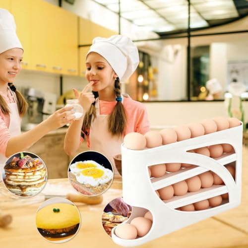Egg Holder for Fridge, Auto-Rolling Dispenser