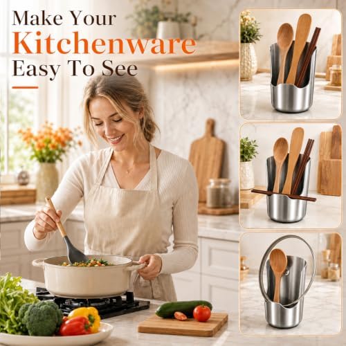 Multi-Functional Stainless Steel Kitchen Utensil Holder, 2‐In‐1 Spoon