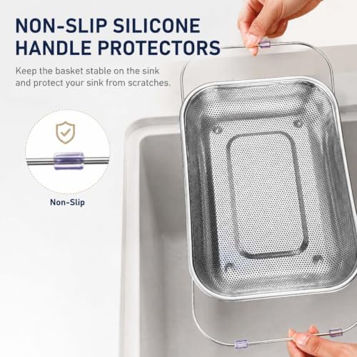 Adjustable Over‐the‐Sink Colander Basket, Expandable Stainless Steel