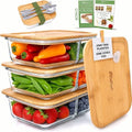 EcoPreps Glass Meal Prep Containers with Bamboo Lids, 2 Compartment
