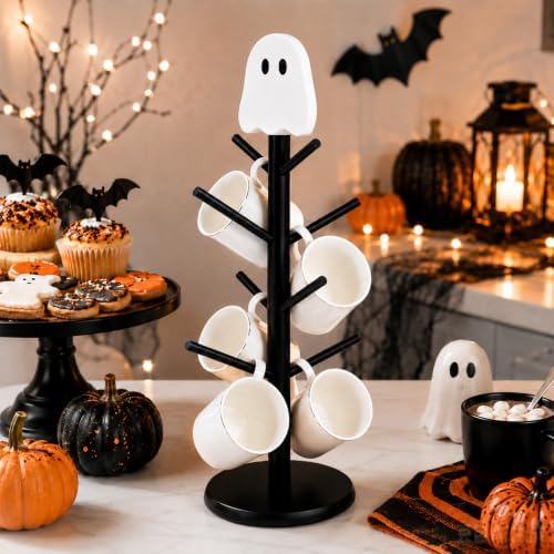 AnyDesign Halloween Ghost Mug Holder Tree with 8 Hooks