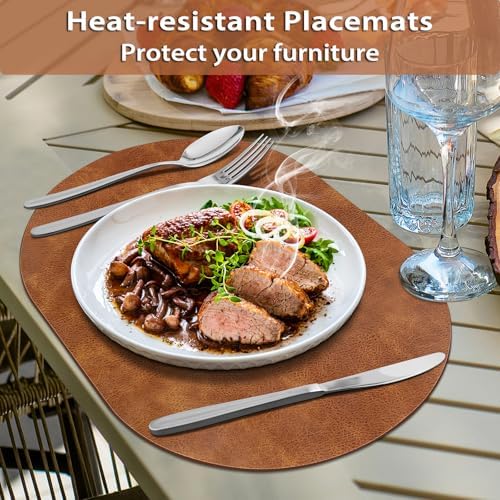 ADRIMER Oval Placemats Set of 4, Wipeable Faux Leather, 4 Colors