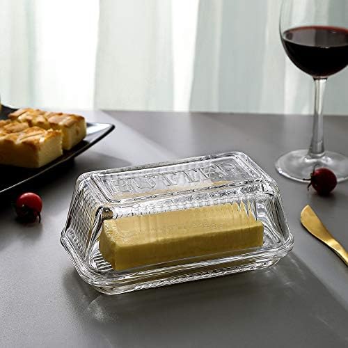 Glass Butter Dish with Lid from 1500 C Tabletop Farm-house Heavy Thick