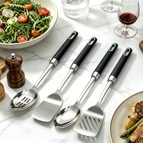 4PCS Stainless Steel Cooking Spatula Spoon Set, Metal Cooking Utensils