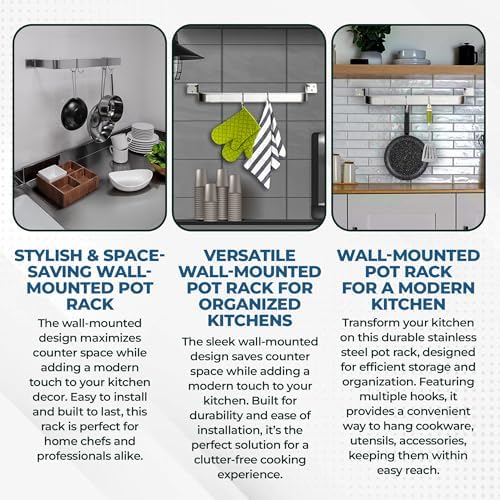 Wall-Mounted Stainless Steel Single-Line Pot Rack (36" Single-Line Pot Rack)