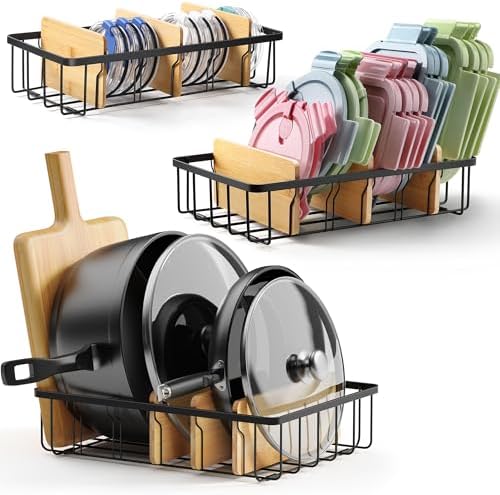 3-Pack Adjustable Lid Organizers - Large Kitchen Cabinet Organizer for
