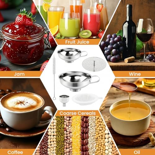 6Pcs Stainless Steel Canning Funnel for Filling Mason Jars, Bottles