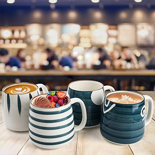 DEAYOU Set of 4 Porcelain Coffee Mugs, 17 Oz Ceramic Coffee Cups with