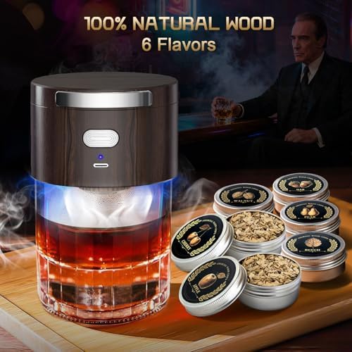 Electric Whiskey Smoker Kit with 6 Flavor Wood Chips, Old Fashioned