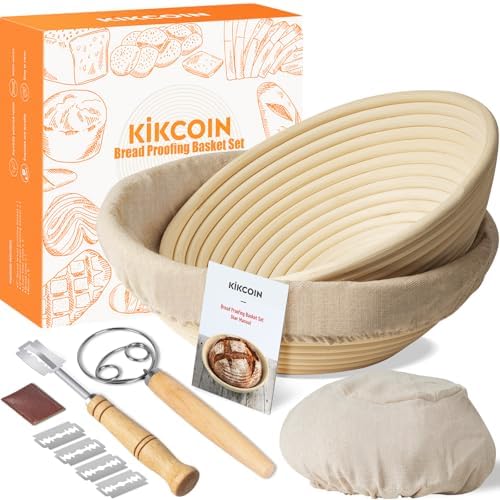 Kikcoin 9" & 10" Banneton Bread Proofing Basket Set, Round Banneton