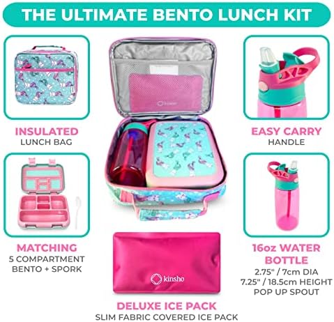 kinsho Kids Bento Lunch Box Set, Aqua Cat Mermaid