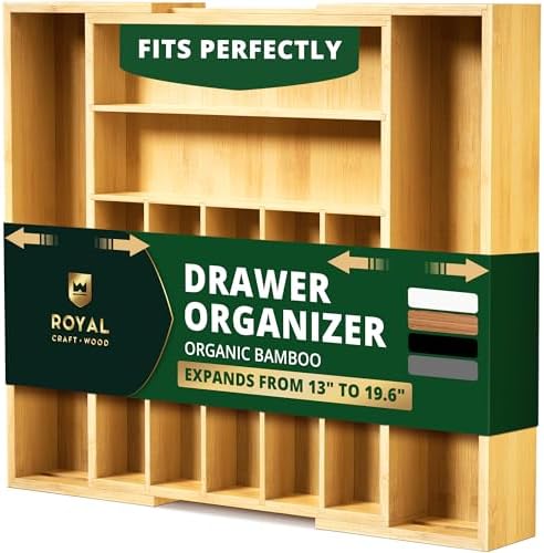 ROYAL CRAFT WOOD Bamboo Silverware Organizer, 9 Slot