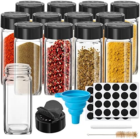 Saiveina 12 Pack Glass Spice Jars with Labels, 4oz Spices Containers