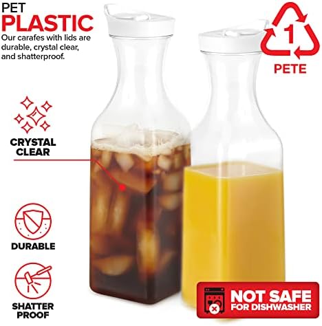 Stock Your Home 50 oz Square Carafes Plastic Juice Carafe with Lids