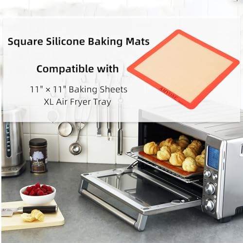 AMYONE 11x11 Silicone Baking Mat, Square Air Fryer Liner, Platinum