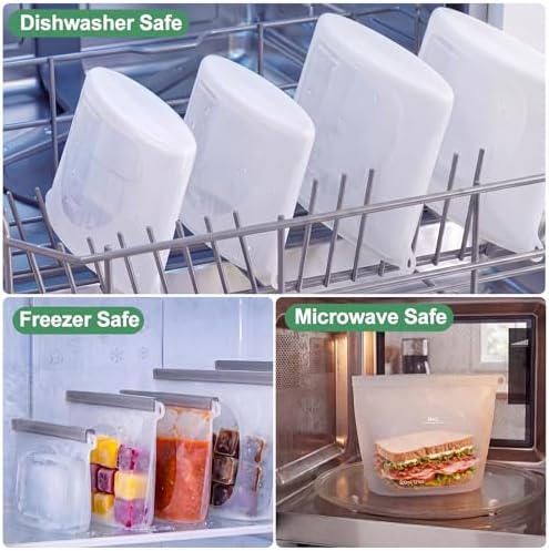 Silicone Reusable Food Storage Bags 6 Pack,Reusable Freezer Bags,Stand