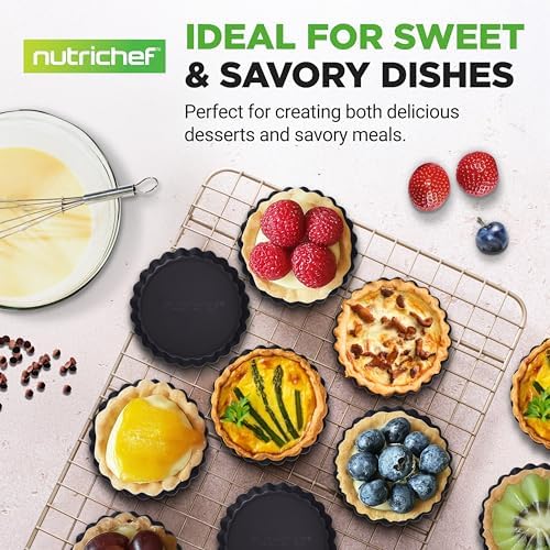 NutriChef 10-Piece Nonstick Mini Tart Pans with Removable Bottom