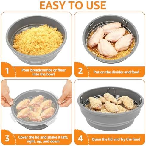Collapsible Batter Bowl with Lid, Mess Free Breader Shaker Bowl