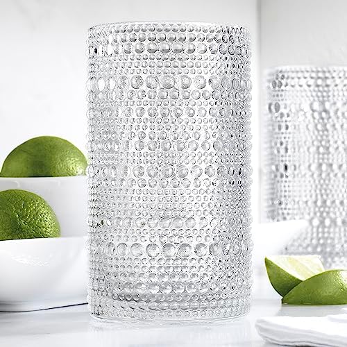 Glaver's Hobnail Drinking Glasses, Set of 4 Clear Vintage Beaded Glass