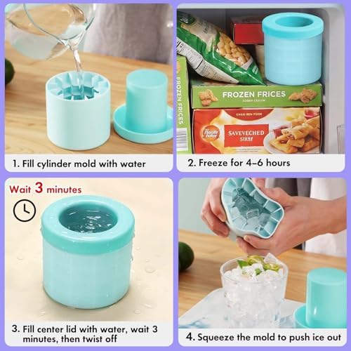 Set of 2 Mini Ice Cylinder, Silicone Nugget Ice Maker Squeeze &