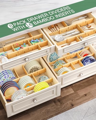 kiplant Kitchen Drawer Dividers - Adjustable Drawer Organizer for