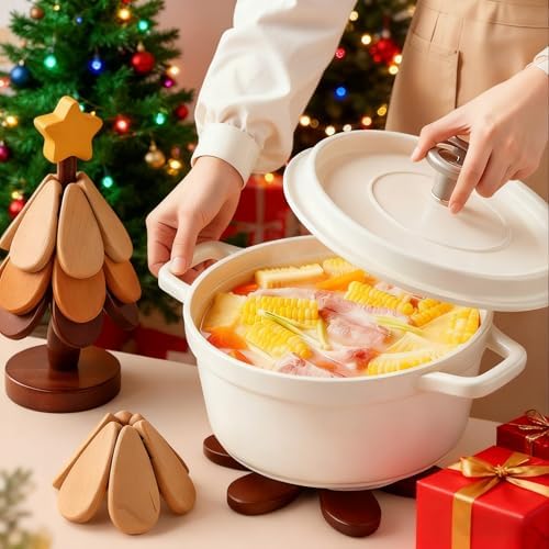 Wooden Trivets for Hot Dishes, Christmas Tree Shape Trivet Set of 4