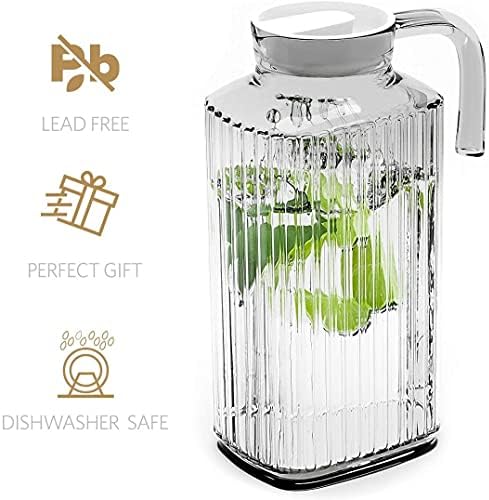 Fridge Pitcher – 60 OZ. Glass Water Fridge Pitcher with Lid By Home