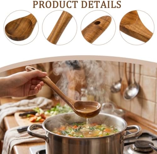 2 Pcs Acacia Soup Ladle with Long Handle, 10.6" Natural Wooden Serving