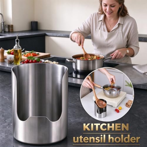 Multi-Functional Stainless Steel Kitchen Utensil Holder, 2-in-1 Spoon