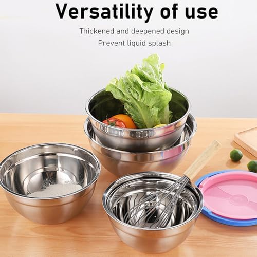 5PCS Stackable Nesting Mixing Bowls with Lids, Stainless Steel Food