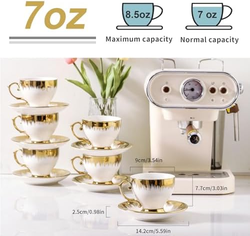 LETAOTAO Tea Cups and Saucers Set of 6, 7 oz Turkish Coffee Cup set