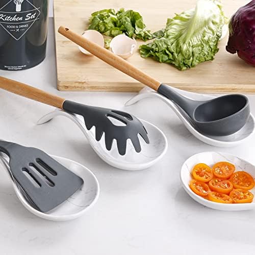 Spoon Rest for Stove Top, Kitchen Spoon Holder, White Marble Spoon