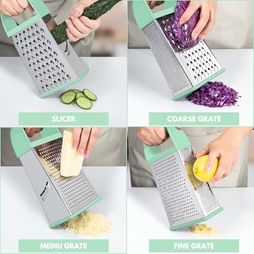 Stainless Steel Cheese Grater with Container, Mint Green