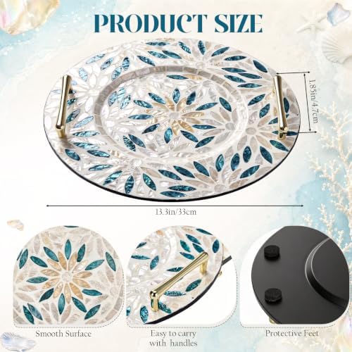 Mother of Pearl Decorative Tray with Metal Handle, Retro