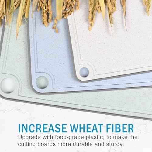 Wheat Fiber Cutting Boards for Kitchen, Plastic Cutting Board Set of 3, Extra Large Usable Area with Non Slip Narrow Edges, Dishwasher Safe, BPA Free, Reversible for Meat, 15.8" x 11", Multicolor