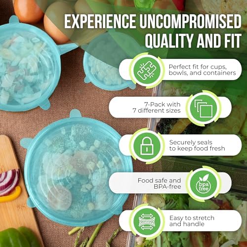 Reusable Silicone Stretch Lids, Food Storage, 7 Pack