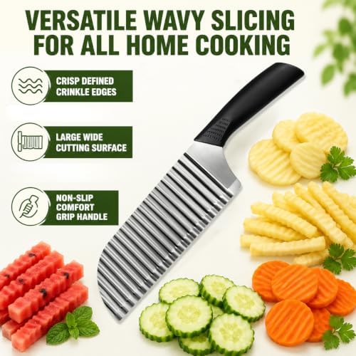 Stainless Steel Crinkle Cutter, Wavy Potato Slicer Wave Chopper with