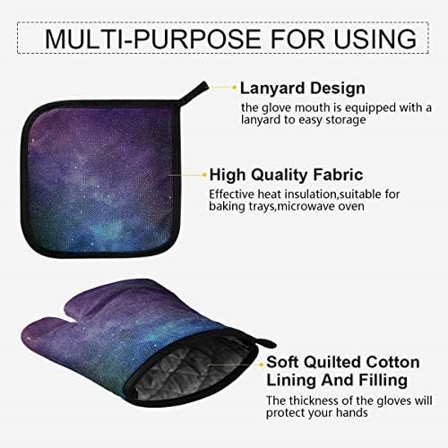 QMXO Universe Stars Nebula Galaxy Oven Mitts Quilted Cotton Lining