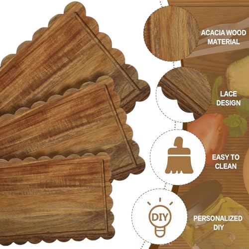3 Pcs Acacia Wood Scalloped Cutting Boards for Kitchen