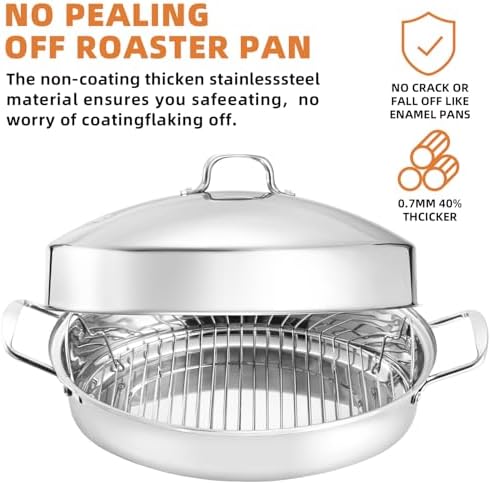 22” Large Roasting Pan with Rack and Lid,Oval Roaster Pan