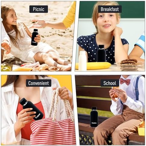 Exllena Small Water Bottle 12oz with Clip, Double Wall Stainless Steel