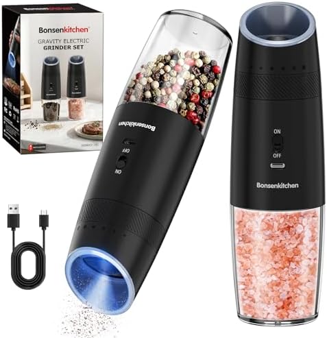 Bonsenkitchen Gravity Electric Salt and Pepper Grinder Set