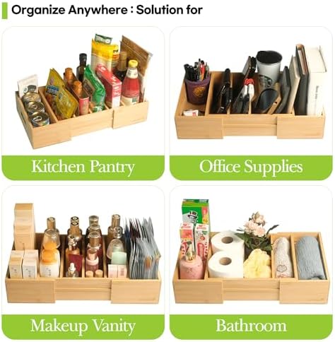 CLEANCLUE Bamboo Expandable Pot Pan and Lid Organizers under Cabinet