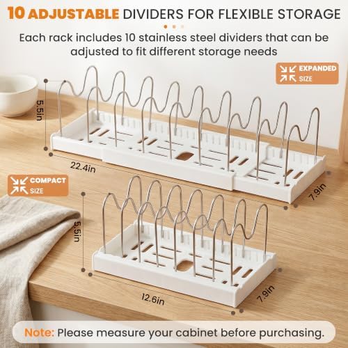 2 Pack Expandable Pot Lid Organizers with 10 Adjustable Dividers