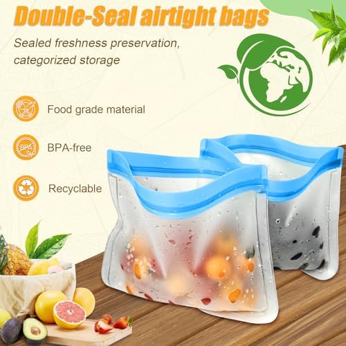 30 Pack Reusable Silicone Food Storage Bags, 4 Size Leak proof