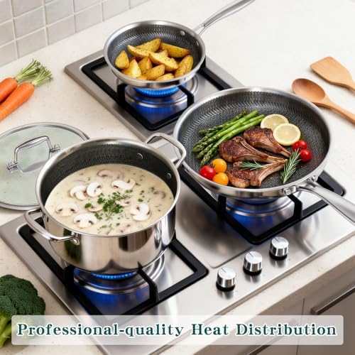 Yoehka 14-Piece Hybrid Stainless Steel Cookware Set with 3 Silicone Trivets