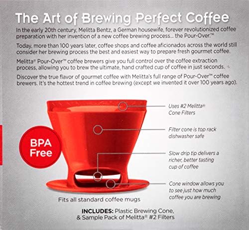 Melitta Single Cup Pour-Over Cone Brewer, Red, Pack of 8