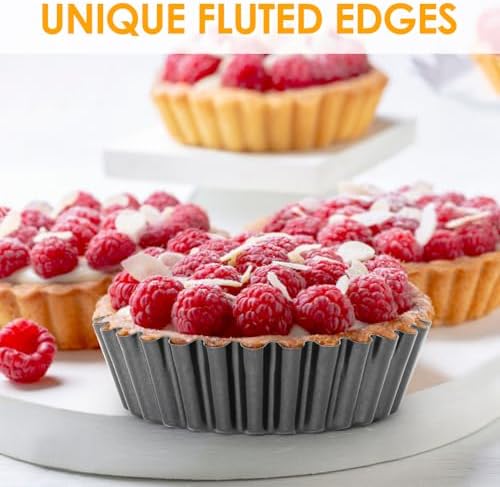 8 Pack Mini Tart Pans 4 Inch with Removable Bottom Round Nonstick