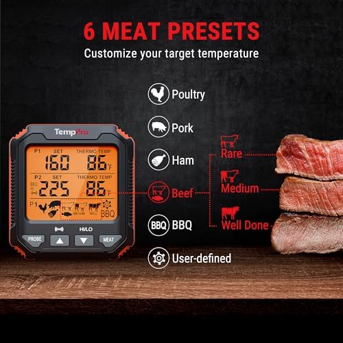 TempPro TempTrack Digital Meat Thermometer with 2 Meat Probes